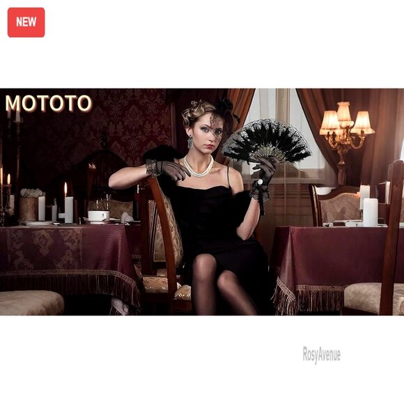 Vintage Fascinator Hat Set with Pearl Necklace Lace Gloves Earrings Feather Fan - Picture 7 of 7